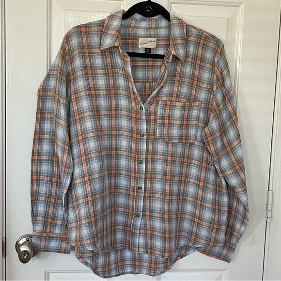 Universal Thread blue & orange lightweight button down shirt - Picture 2 of 15